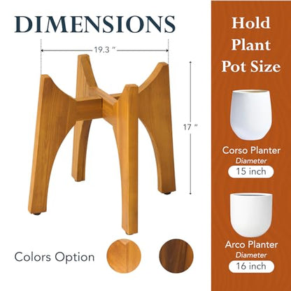 KUTE NEST 17" H x 19.3" W Acacia Solid Wood Plant Stand - Golden Teak - color: Golden Teak, size: High - Medium - 17"H x 19.3"W