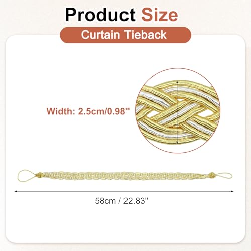 uxcell 4Pcs Curtain Tiebacks, 58cm/23 Braided Drapery Holdback Holder Decorative Rope Tie Back, Gold/Mixed Silver - color: Gold