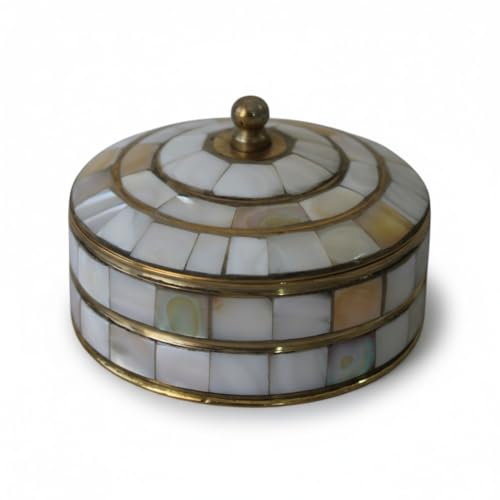 Decorative Jewelry Trinket Box Unique Gift for Home Decor Antique Metal Case with Mother of Pearl Sindoor Box/Coin Box (Double) - color: Double