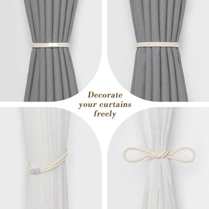 NICEEC 2 Pack Natural Cotton Rope Curtain Tiebacks Elegant Boho Style Magnetic Drape Tie Backs Soft Hand-Woven Rope Curtain Holdbacks for Home & Office Drapery (Double Rope-Cotton) - color: Double Rope-cotton, size: 2 Pack