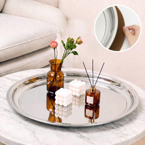 Lemonroad 2 Set Round Silver Mirror Serving Tray 19.69 Inches - size: 19.69 Inches