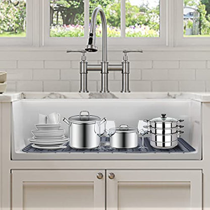 AWOKE Sink Protectors for Kitchen Sink,Kitchen Sink Protector Mat - 28.6" x 14.5" Heat-Resistant Silicone Folding Non-Slip Mat for Stainless Steel Sink with Right Drain (Grey) - size: 28.6 x 14.5 inches