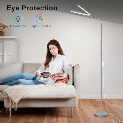 Bright Floor Lamp, 18W/2000LM Silver LED Floor Lamp with Double Head - color: Silver
