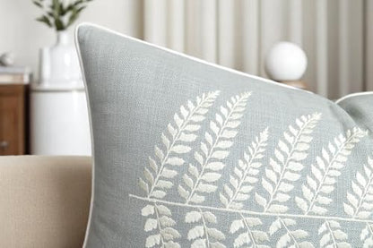 Rudransha Botanical Fern Leaf Embroidery Lumbar Pillow Cover - 12x18 Robin’s Egg Cotton - color: Robins Egg-ferny, size: 18" x 12" (Pack of 1)