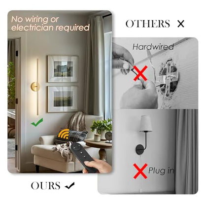 KARTOOSH Battery Operated Wall Sconces Set of Two Wireless Wall Lights - color: Gold, size: 24.4 Inches