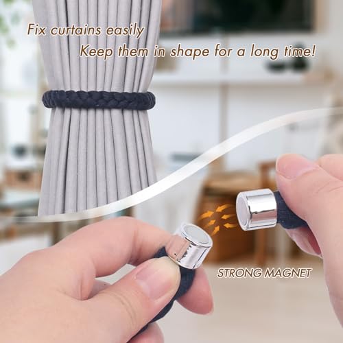 NICEEC 2 Pack Natural Cotton Rope Magnetic Curtain Tiebacks Elegant Twisted Braid Style Drape Tie Backs Soft Hand-Woven Rope Curtain Holdbacks for Home & Office Window Draperies (Dark Blue-01) - color: Dark Blue-01, size: 2 Pack