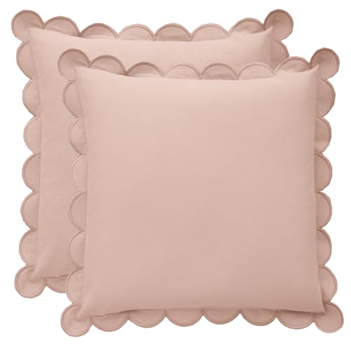 BEBE BASK Scalloped Pillow Cover Set of 2, 18x18, Cotton - Peach Pink - color: Peach Pink/Peach