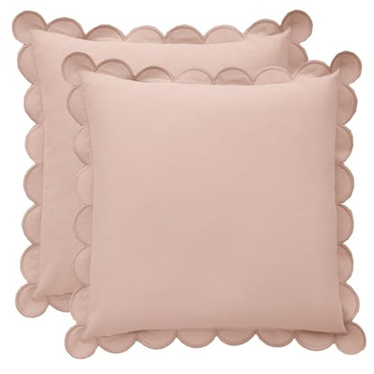BEBE BASK Scalloped Pillow Cover Set of 2, 18x18, Cotton - Peach Pink - color: Peach Pink/Peach