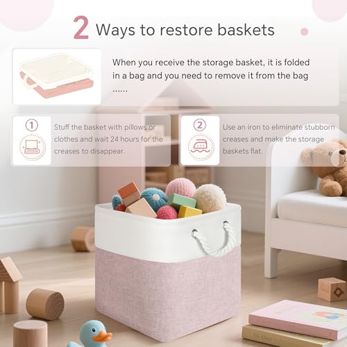 FinishingBo 11 inch Cube Storage Bin with Handles 6 Pack - color: White/Pink-6 Pack