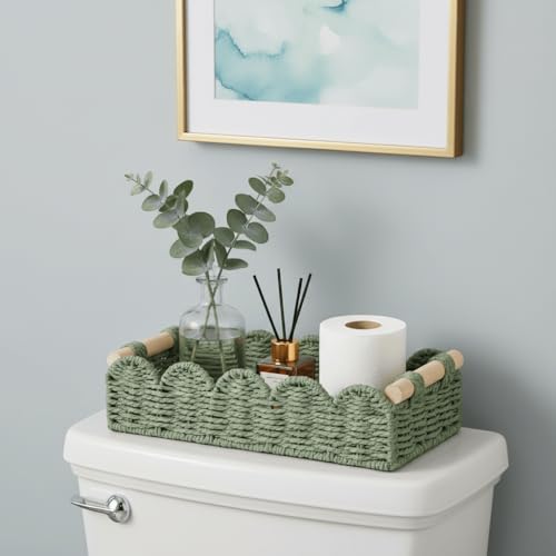 CubesLand Toilet Paper Storage Basket Organizer, Small Wicker Decor Basket - color: Green, size: s - 12.99 X 6.3 X 3.15in