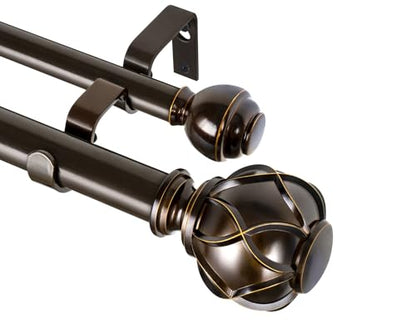 KAMANINA Double Curtain Rod 66 to 120 Inch, Long Adjustable Rods, Bronze - color: Antique Bronze, size: 66-120"