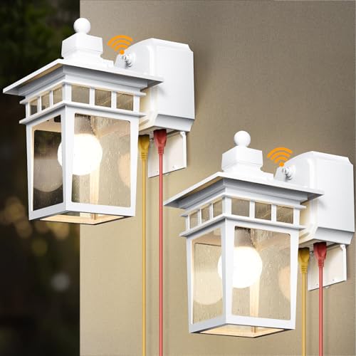 Outdoor Light with GFCI Outlet,2 Pack Dusk to Dawn Porch Lights White | Aluminum,Waterproof,Tempered Glass & E26 Socket Exterior Lighting Wall Mount Outside Lights for House,Bulb not Included - color: White, size: 2-Pack-Dusk to Dawn