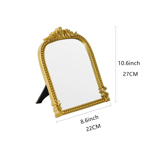 Small Gold Plastic Arched Makeup Mirror (10.6x8.6 inch) - color: Gold