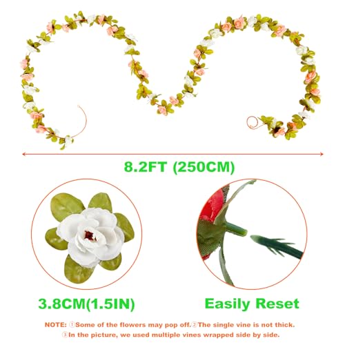 6Pcs x 8.2FT Artificial Flower Garland Rose Vine, Champagne Pink Flower - color: Fall Pink Champagne 6pcs, 1.5" Rose Flowers, size: 8.2FT Vines
