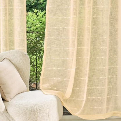 Pale Yellow Sheer Curtains for Living Room 63 Inch Linen 2 Panels - color: Pale Yellow, size: 52"W x 63"L (Pack of 2)