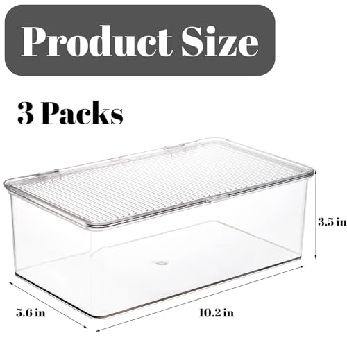 ZENFUN Set of 3 Small Stackable Storage Bins with Hinged Lid, Acrylic Organizer Box, Clear Makeup Organizer Box, Cosmetic Case for Home, Office - size: 10.8*6.8*3.7 inch