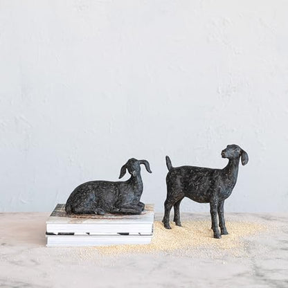 Creative Co-Op Resin Lying in Rest Goat Accent Décor with Cast Iron Finish, Black - size: 8-3/4"L x 4"W x 5-3/4"H