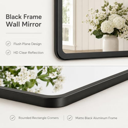 pertetey Black Bathroom Mirror, Aluminum Frame Wall Mirror, 36 x 36 in - size: 36"L x 36"W