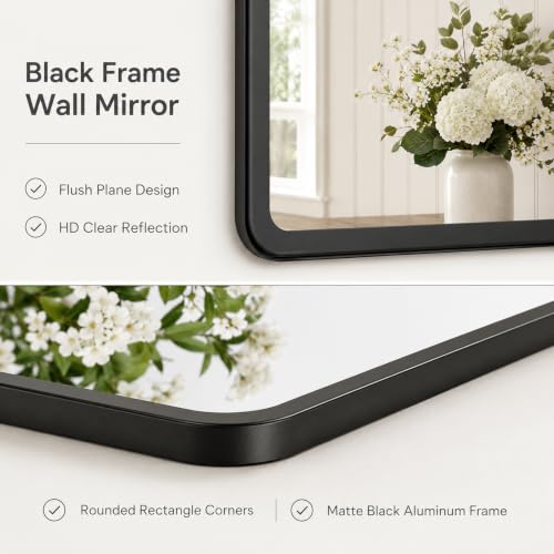 pertetey Black Bathroom Mirror, Aluminum Frame Wall Mirror, 36 x 36 in - size: 36"L x 36"W