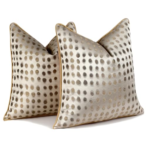 Champagne Gold Abstract Dot Jacquard Throw Pillow Covers 18x18 in - color: Jacquard 7