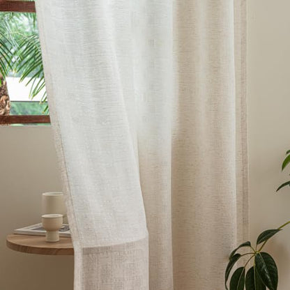 Linen Textured Sheer Curtains for Living Room Rod Pocket Top - color: White, size: 52"W x 84"L (Pack of 2)