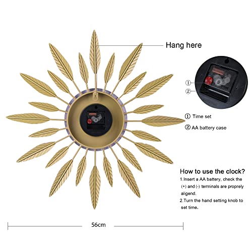 Lafocuse 23 Inch Metal Mid Century Modern Wall Clock for Living Room Decor