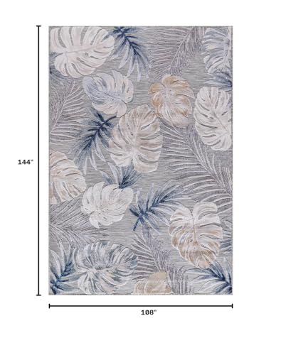CAMILSON Indoor Outdoor Rug, Blue 9’x12’ Leaf Tropical Botanical Area Rugs for Indoor and Outdoor patios, Easy-Cleaning Non-Shedding Living Room, Garden and Kitchen Washable Outside Carpet (9x12) - color: 3002 Blue, size: 9' x 12' (Rectangular)