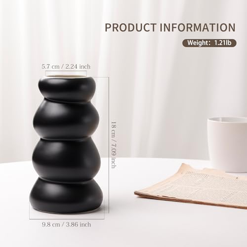 BosilunLife Ceramic Vase with Stacked Bubble Design - color: Black