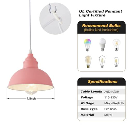Plug in Pendant Light, 15FT Hanging Lights, On/Off Switch - color: Pink