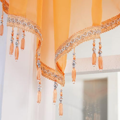 Molaxhome Swag Curtain Scalloped Curtain Valance Drape Sheer Lace Panel 1pc - color: Orange
