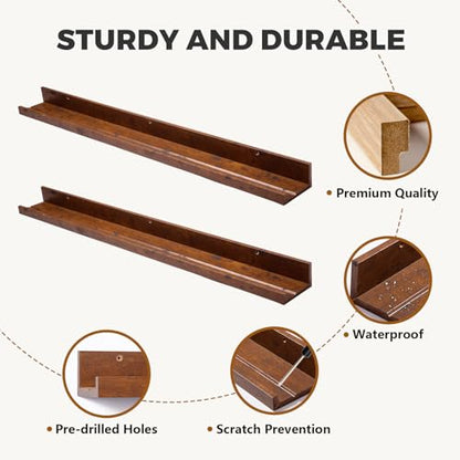 Muzilife 35.4" Large Floating Shelves Wood Wall Shelf with Lip, 2Pcs, Honey - color: Honey, size: 35.4"