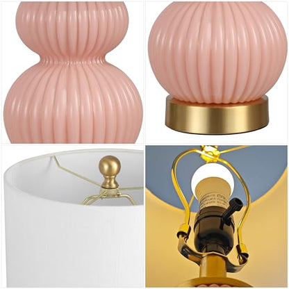 JONATHAN Y Daphne Ribbed Gourd Metal/Glass Table Lamp 20", Pink - color: Pink