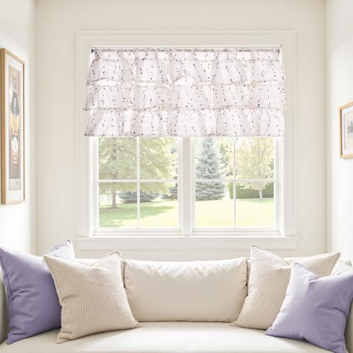 jinchan Mini Pom-Pom Ruffled Valance for Windows 18 Inch 1 Panel Orange - color: Dottie Amber Bloom