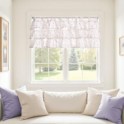 jinchan Mini Pom-Pom Ruffled Valance for Windows 18 Inch 1 Panel Orange - color: Dottie Amber Bloom