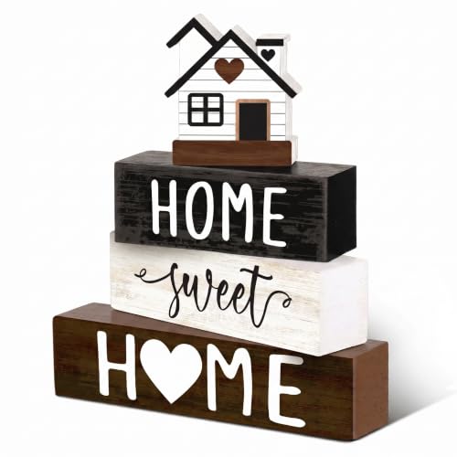 Cinnvoice 4 Pcs Wooden Block Decor Farmhouse Tiered Tray Signs - style: Wooden House