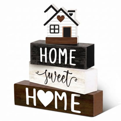 Cinnvoice 4 Pcs Wooden Block Decor Farmhouse Tiered Tray Signs - style: Wooden House