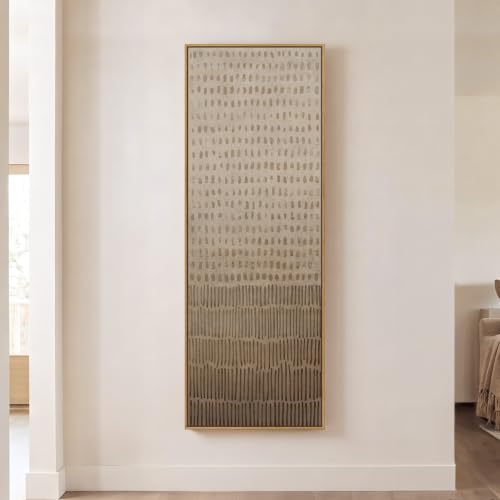 Large Framed Neutral Wabi Sabi Abstract Wall Art, Long Vertical 60x20 In - color: Neutral Marks, size: 60"L x 20"W