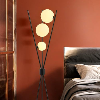 LOVEDIMA Standing Lamp for Living Room,Bedside Floor Lamp Tall Modern Corner Lamp Reading for Bedroom,Office (G9 Bulb, White Lampshade Included),Black