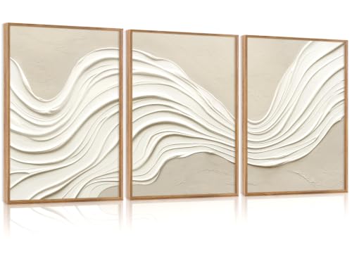 CHDITB 3D Textured Neutral Cream Abstract Minimalist Wave Framed Wall Art - color: 3d Cream Wave