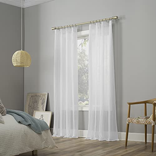 No. 918 Genevieve 2-Pack Linen Weave Sheer Semi-Sheer Rod Pocket Curtain Panel Pair, White, 50" W x 120" L (2 Panels) - color: White, size: 50"W x 120"L (Pack of 2)