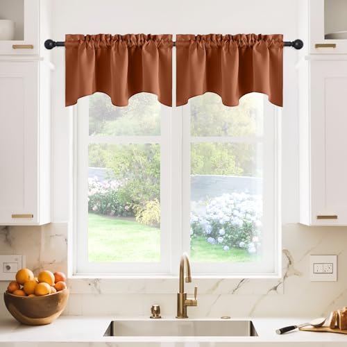 NICETOWN 2 Panels Burnt Orange Kitchen Blackout Valances for Windows - color: Burnt Orange, size: 42"W x 18"L (Pack of 2)