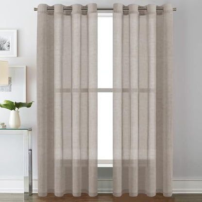 H.VERSAILTEX Taupe Linen Sheer Curtains 84" 2 Panels Grommet - color: Taupe, size: 52"W x 84"L (Pack of 2)