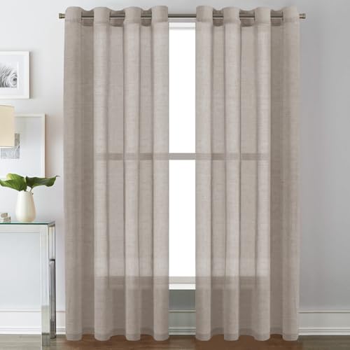 H.VERSAILTEX Taupe Linen Sheer Curtains 84" 2 Panels Grommet - color: Taupe, size: 52"W x 84"L (Pack of 2)