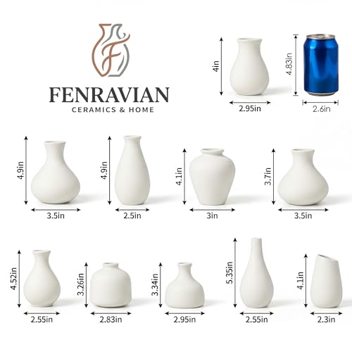White Ceramic Bud Vase Set of 10, Small Vases for Pampas Grass, Flowers, Mini Vases for Modern Home Decor, Minimalist Decor, for Living Room, Dining Table & Shelves - color: White – 10-piece Set
