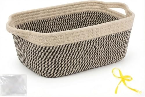 Large Gift Basket Empty with Handles, 12x8x5 inch - Medium Woven Rope Bin for Adult, Men, Boys, Pet Toys, Shelves - With Gift Bag & Ribbon, Washable, Resuable - Dark Brown - color: Black Jute(1PC), size: 1 Pack