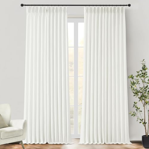 Cream Thick Linen Curtains Pinch Pleated 84 Inches Long for Living Room Bedroom with Rings Back Tab Semi Sheer Ivory Curtains 84 Inch Length 2 Panels Set Light Filtering Farmhouse Drapes - color: Cream, size: 40"W x 84"L (Pack of 2)