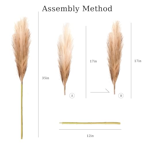 Faux Pampas Grass, 8 Pcs 35.4" Tall Pampas Grass Vase Filler, Beige Mixed - color: Beige, size: 35.4inch-8Pcs