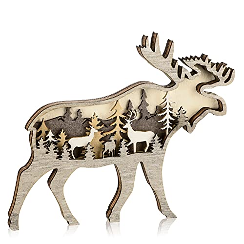 Honoson Wooden Wall Art Rustic Forest Scene Decor, Deer Style, Brown - color: Brown, size: 7.9"L x 6.3"W