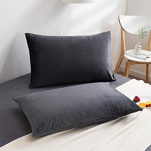 NTBAY Queen Velvet Pillowcases, Set of 2, Zipper,Charcoal Grey - color: Charcoal Grey, size: 30" x 20" (Pack of 2)