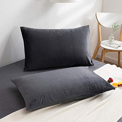 NTBAY King Velvet Pillowcases, Set of 2, Zipper, Charcoal Grey - color: Charcoal Grey, size: 36" x 20" (Pack of 2)